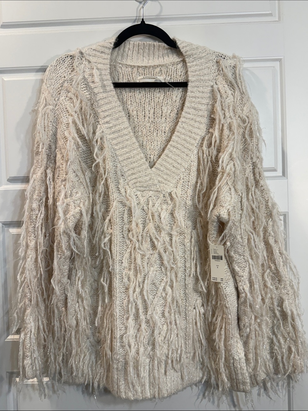 Anthropologie Fringed Pullover V-Veck Sweater Sz Small NWT - Picture 4 of 7